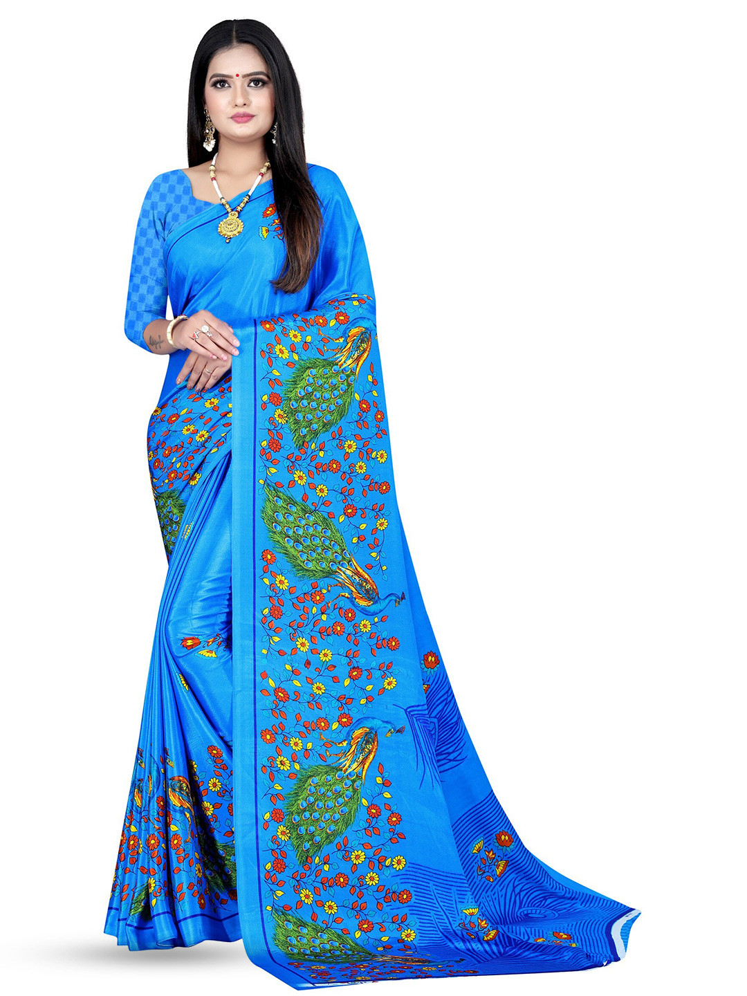 

Leelavati Floral Printed Embroidered Saree, Blue