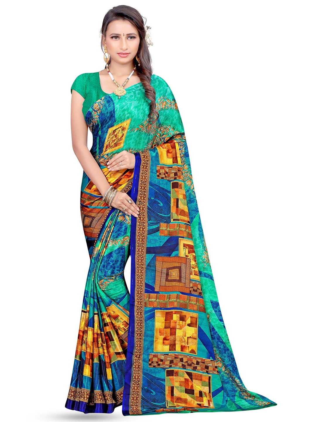 

Leelavati Ethnic Motifs Printed Pure Crepe Saree, Blue