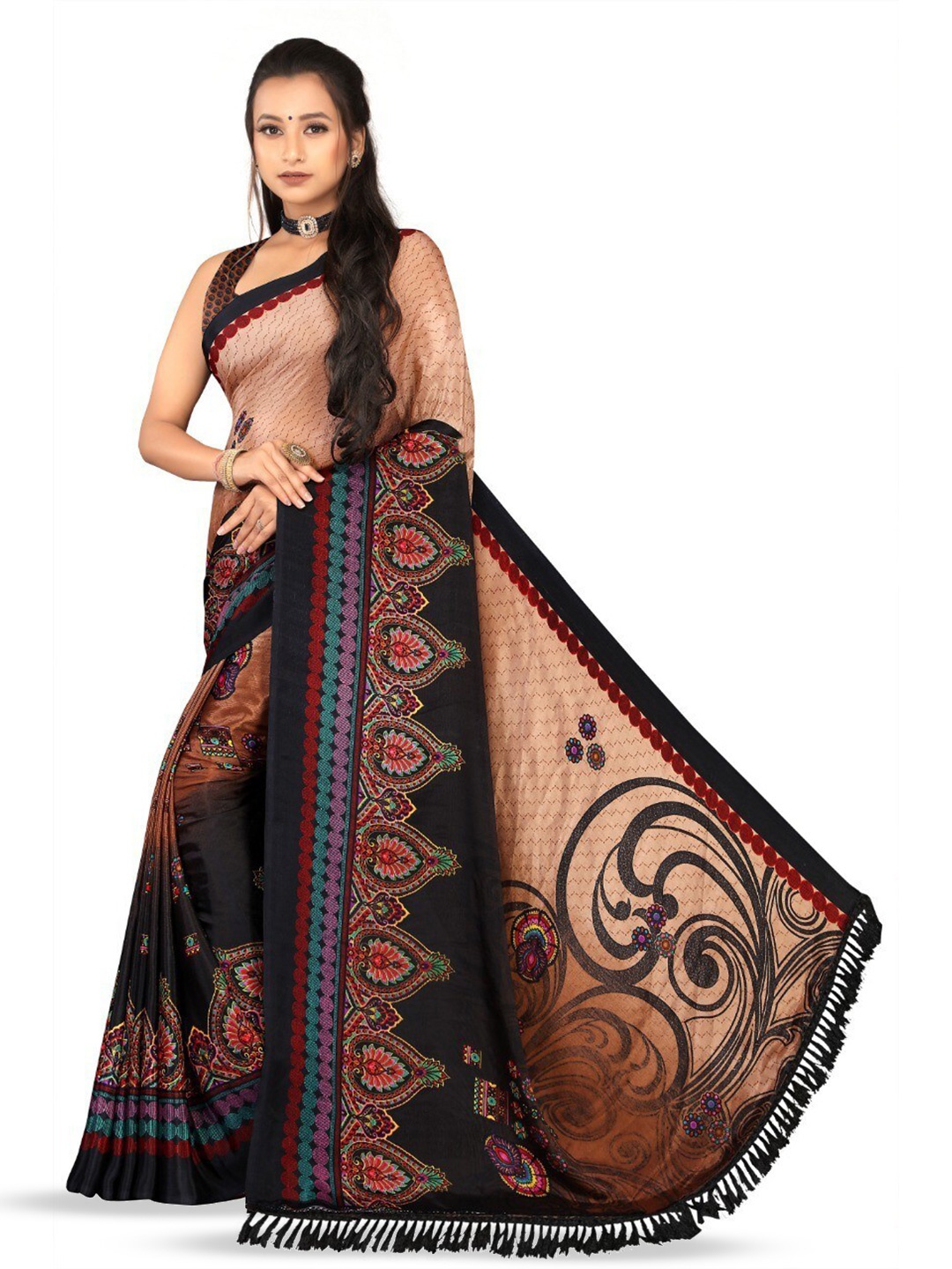 

Leelavati Ethnic Motifs Printed Saree, Black