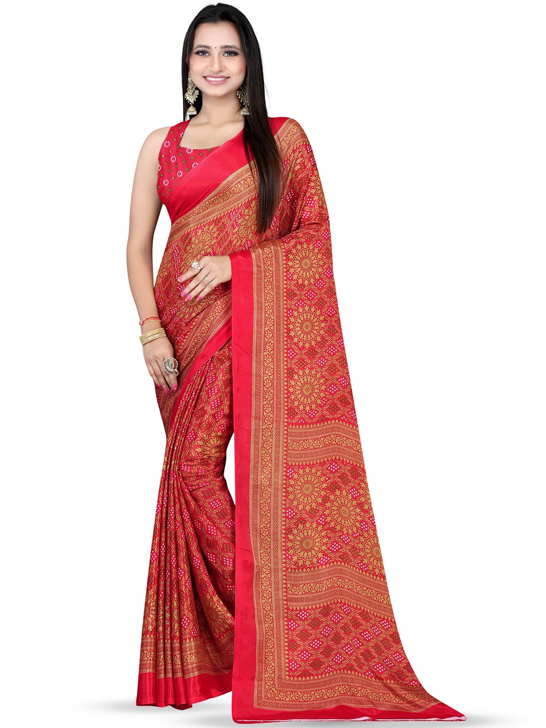 

Leelavati Floral Printed Saree, Red