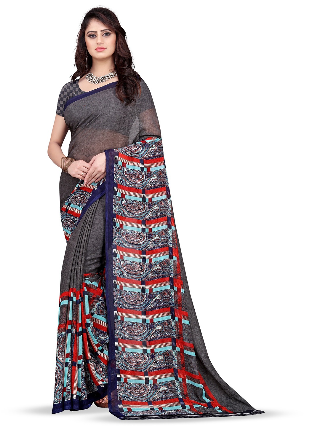 

Leelavati Ethnic Motifs Printed Pure Crepe Saree, Grey