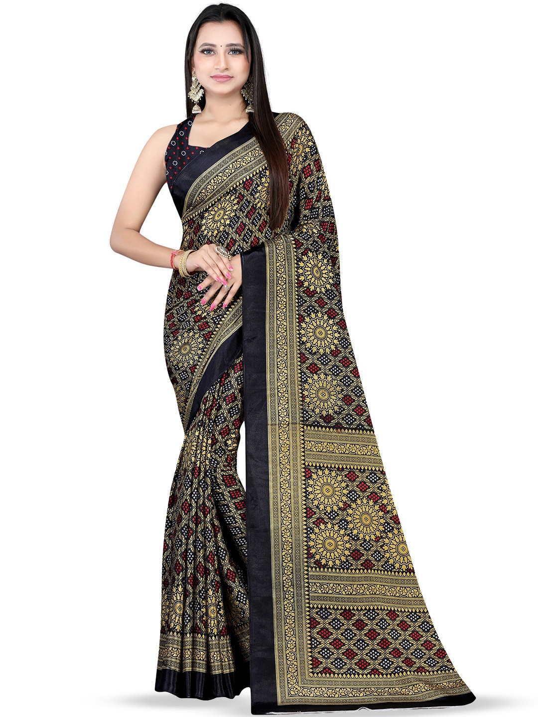 

Leelavati Ethnic Motifs Printed Pure Crepe Saree, Black