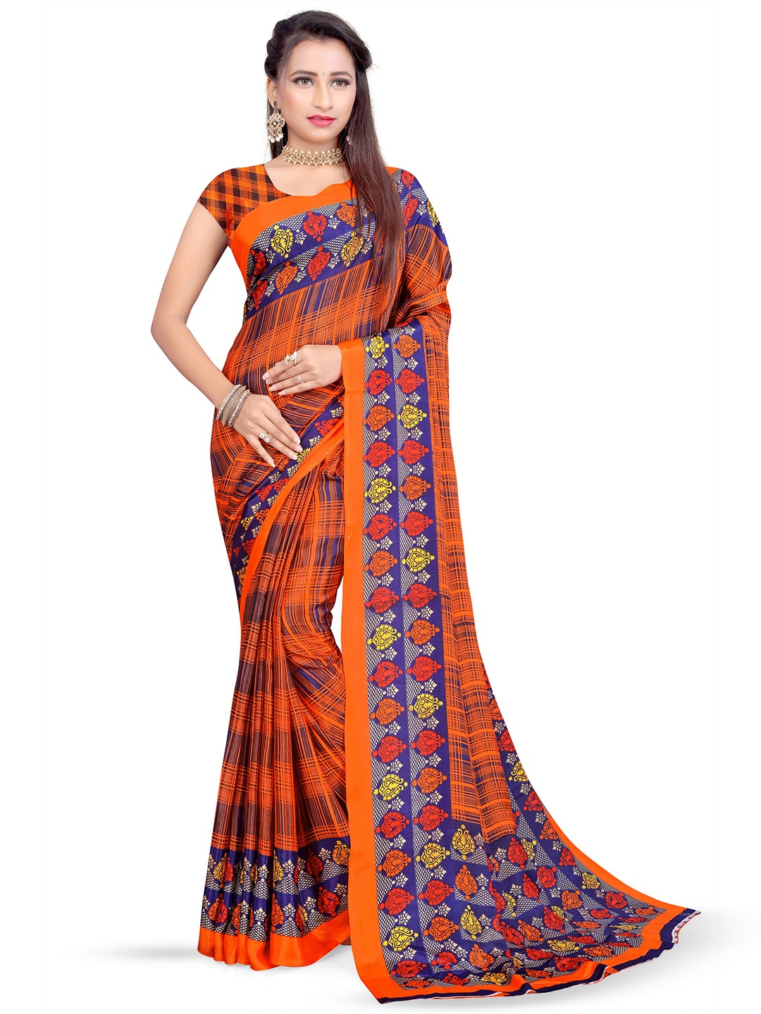 

Leelavati Geometric Printed Saree, Orange