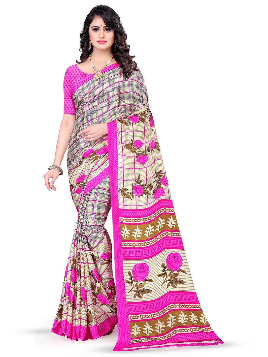 

Leelavati Floral Printed Pure Crepe Saree, Pink