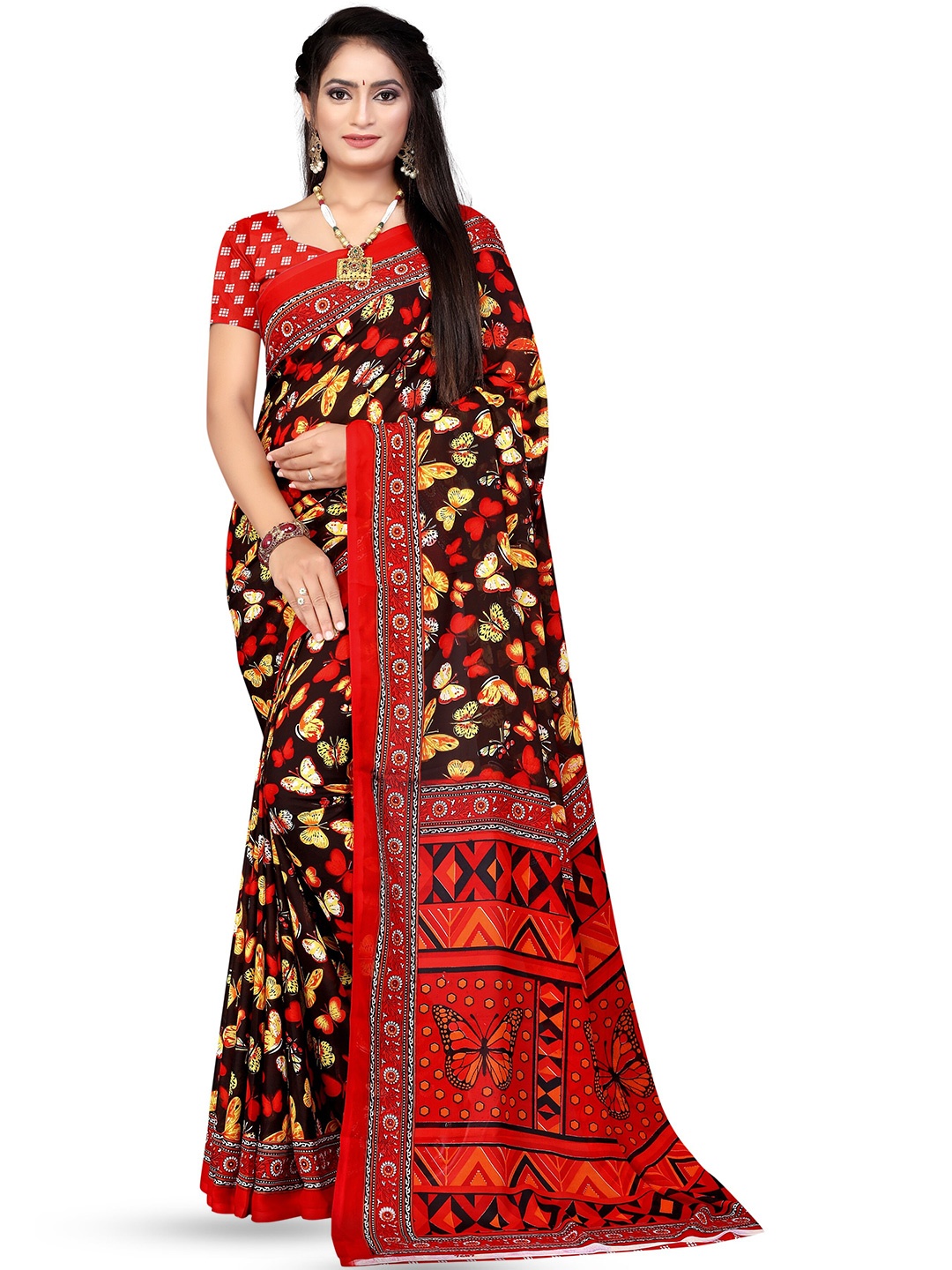 

Leelavati Floral Printed Saree, Brown