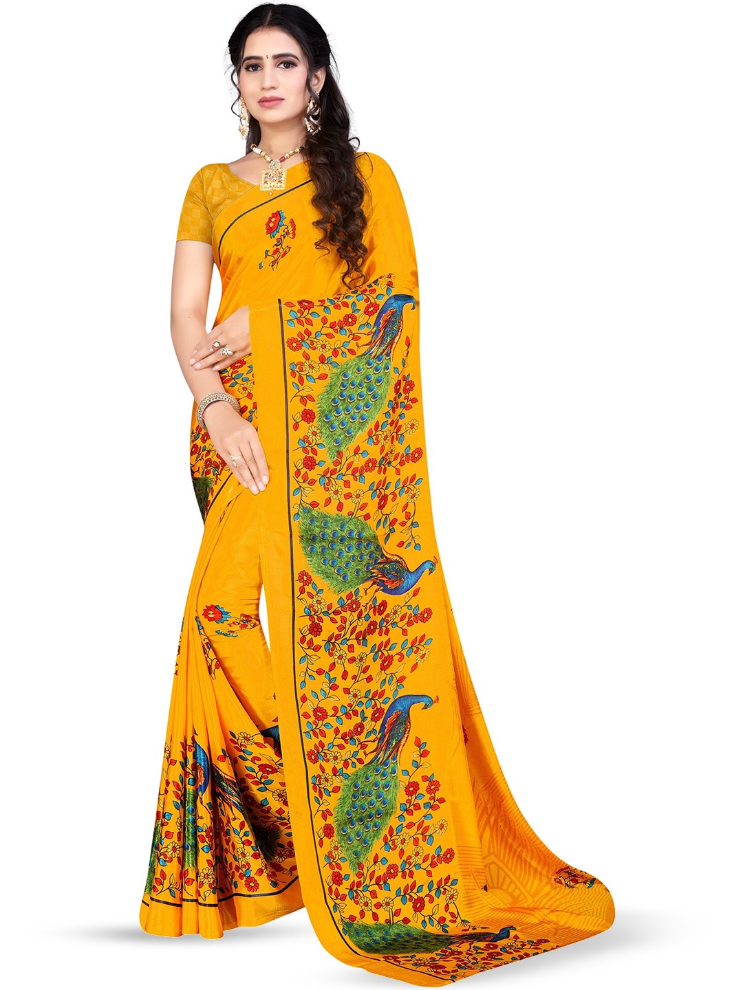 

Leelavati Floral Printed Pure Crepe Saree, Yellow