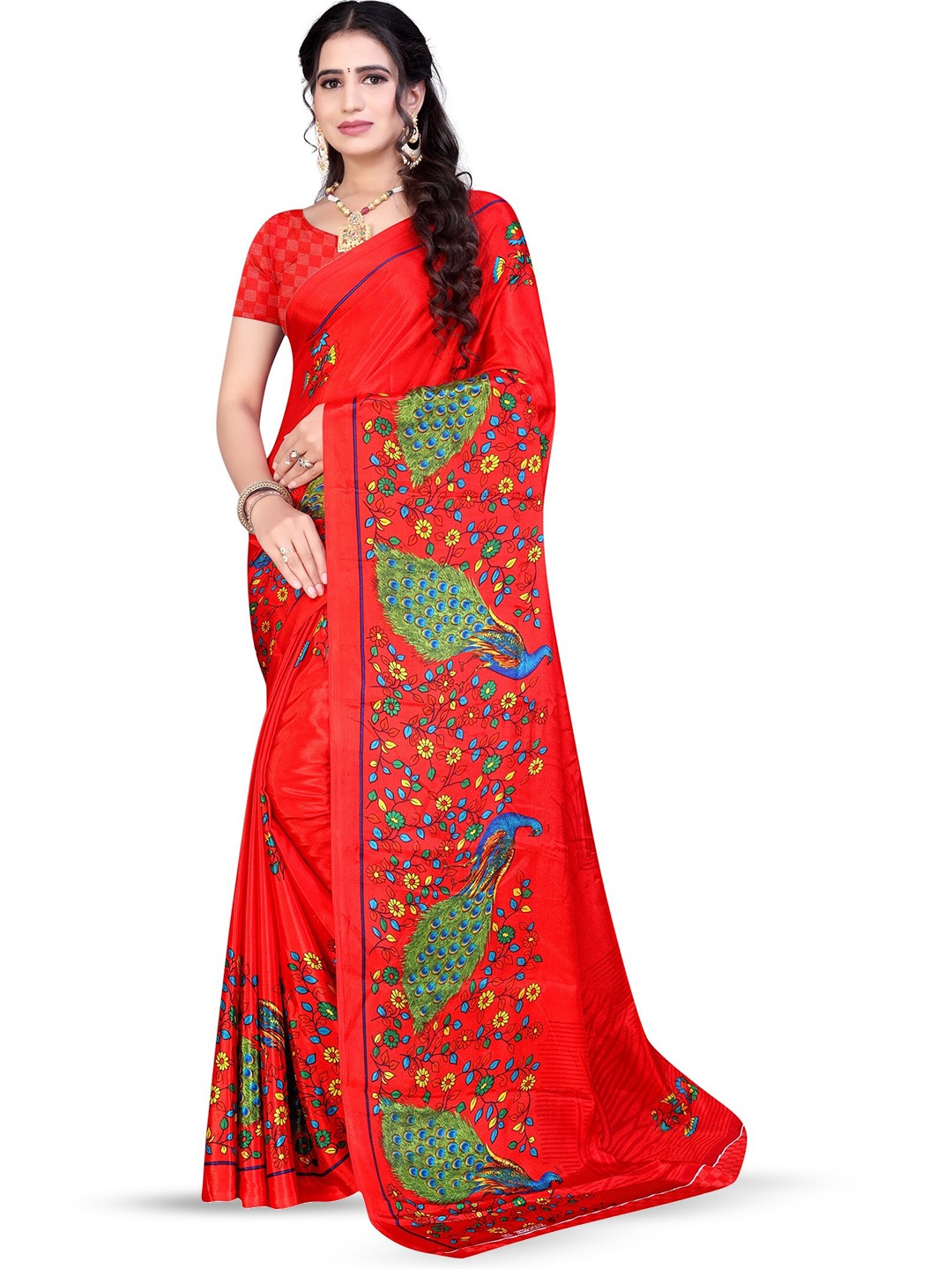 

Leelavati Floral Printed Pure Crepe Saree, Red