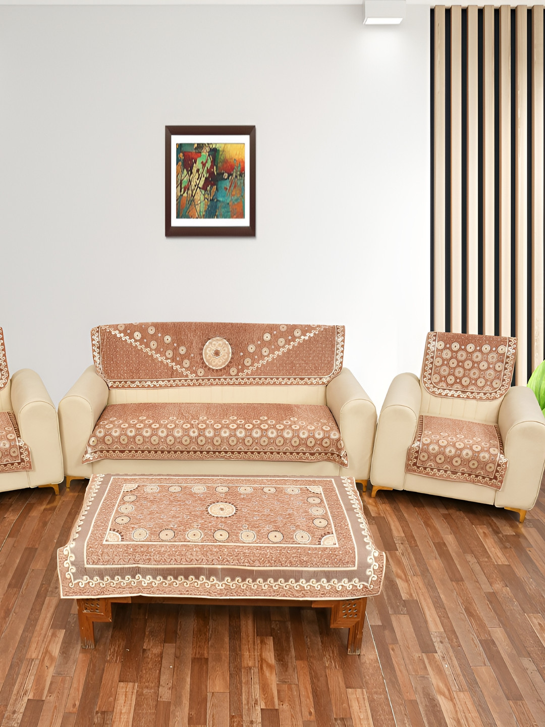 

Slushy Mushy Peach 7 Pieces Jacquard Sofa Cover Set