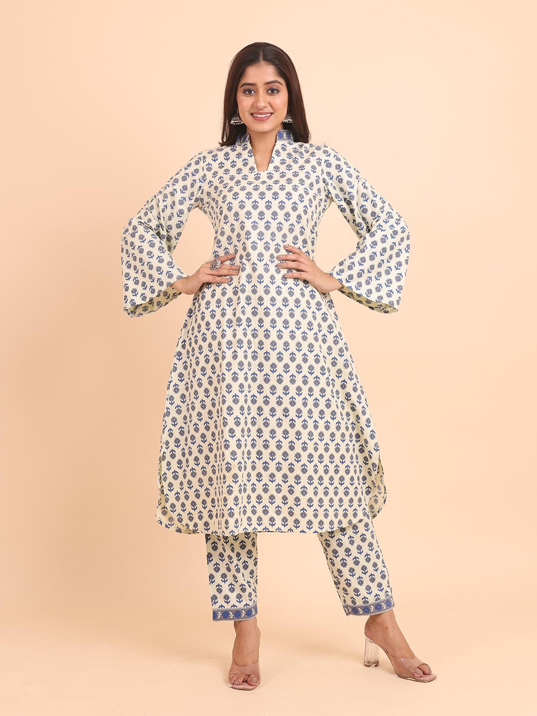 

Disli Shirt Collar Regular Pure Cotton A Line Kurta with Palazzo, White