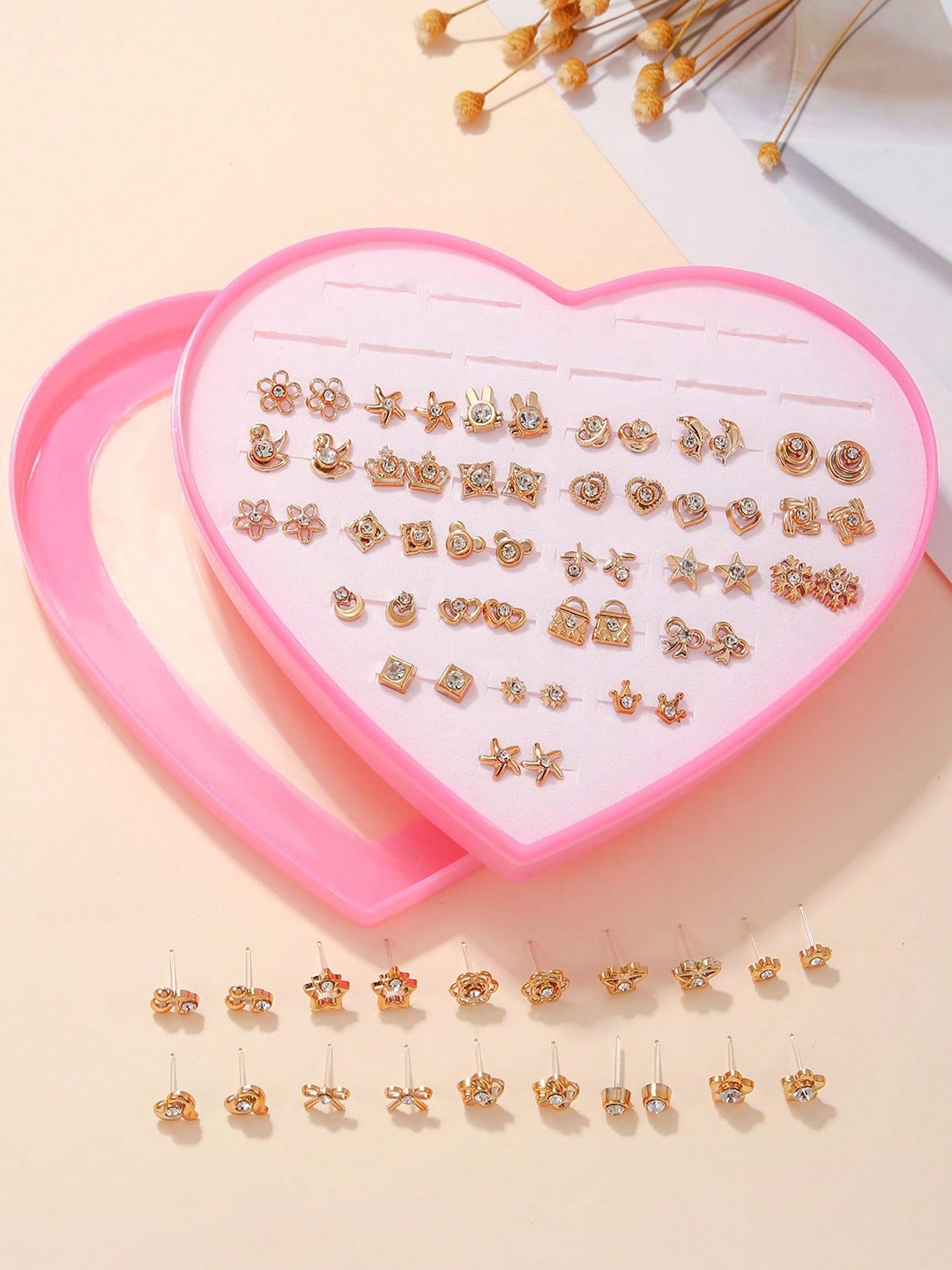 

Shining Diva Fashion Set Of 36 Gold Plated Studs