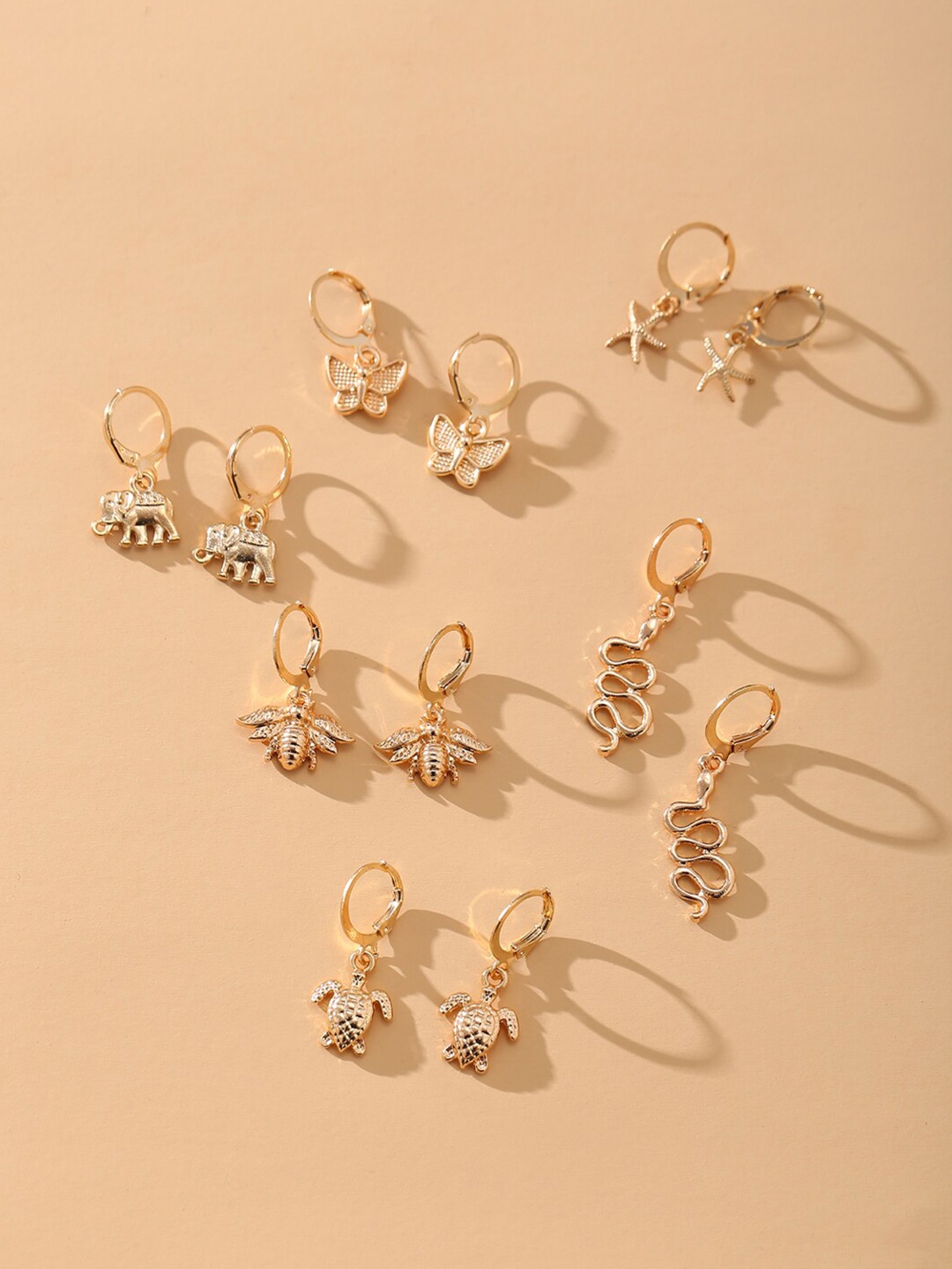 

Shining Diva Fashion Set Of 6 Gold-Plated Drop Earrings