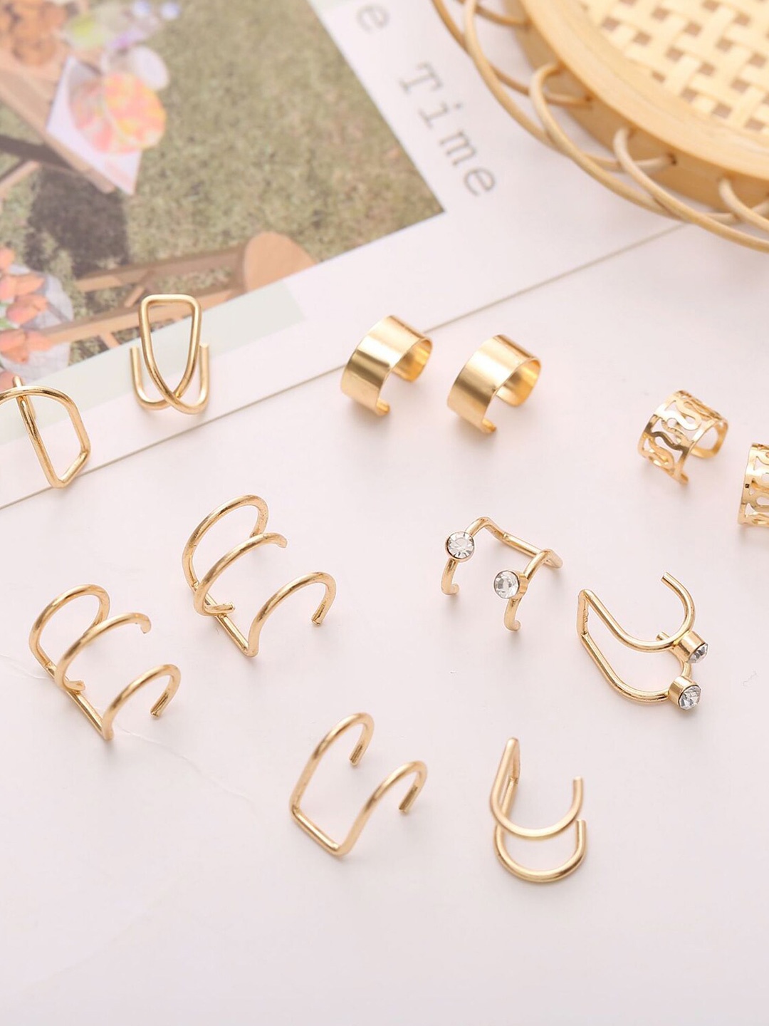 

Shining Diva Fashion Set Of 6 Gold Plated Ear Cuff