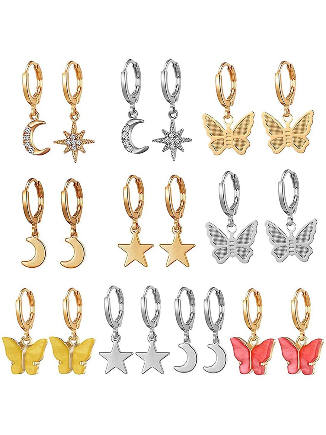 

Shining Diva Fashion Set Of 10 Gold-Plated Hoop Earrings