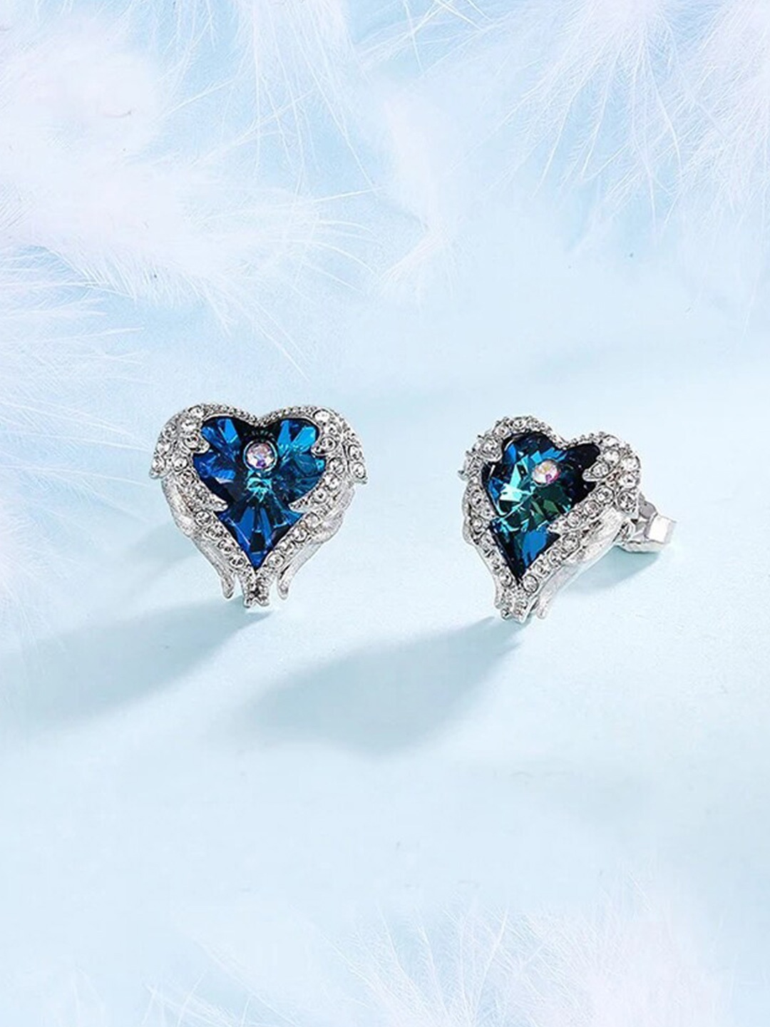 

Shining Diva Fashion Silver-Plated Crystals Studs Earrings, Blue