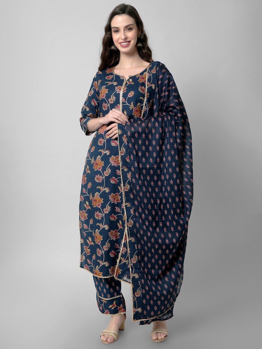 

Arayna Floral Printed Regular Kurta with Palazzos & Dupatta, Blue