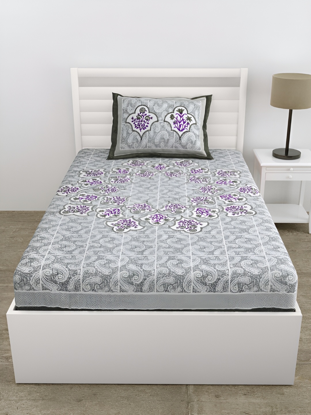 

DOLLIFI Grey Floral 180 TC Single Bedsheet with 1 Pillow Cover, Brown