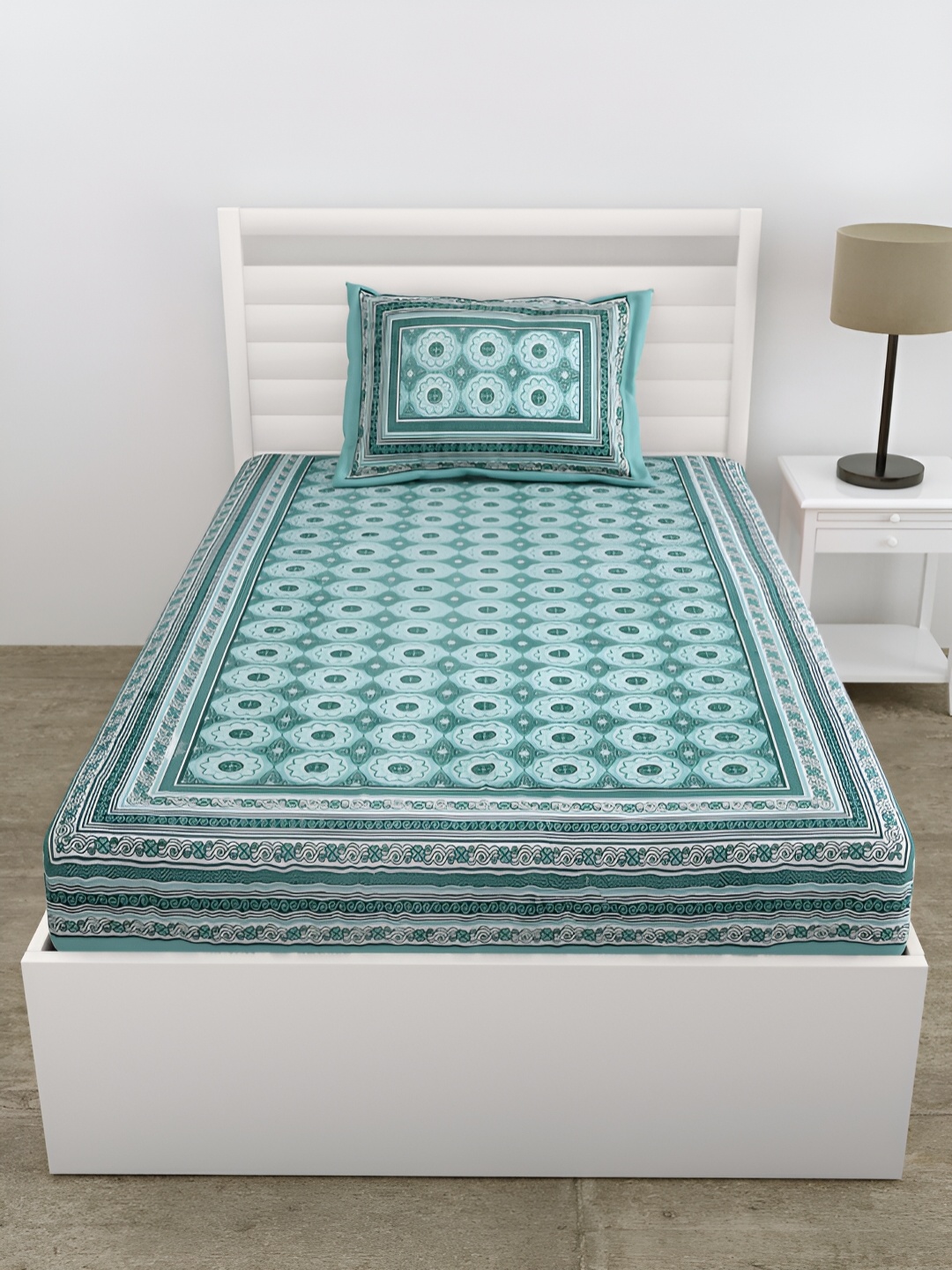 

DOLLIFI Green Floral Cotton 180 TC Single Bedsheet with 1 Pillow Cover