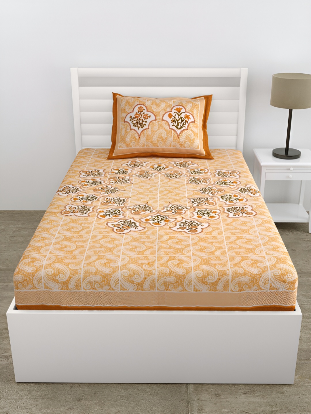 

DOLLIFI Yellow Floral Cotton 180 TC Single Bedsheet with 1 Pillow Cover