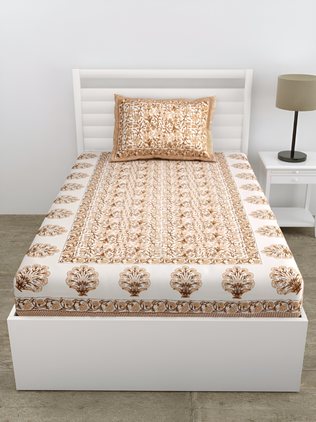 

DOLLIFI Brown Floral 180 TC Single Bedsheet with 1 Pillow Cover