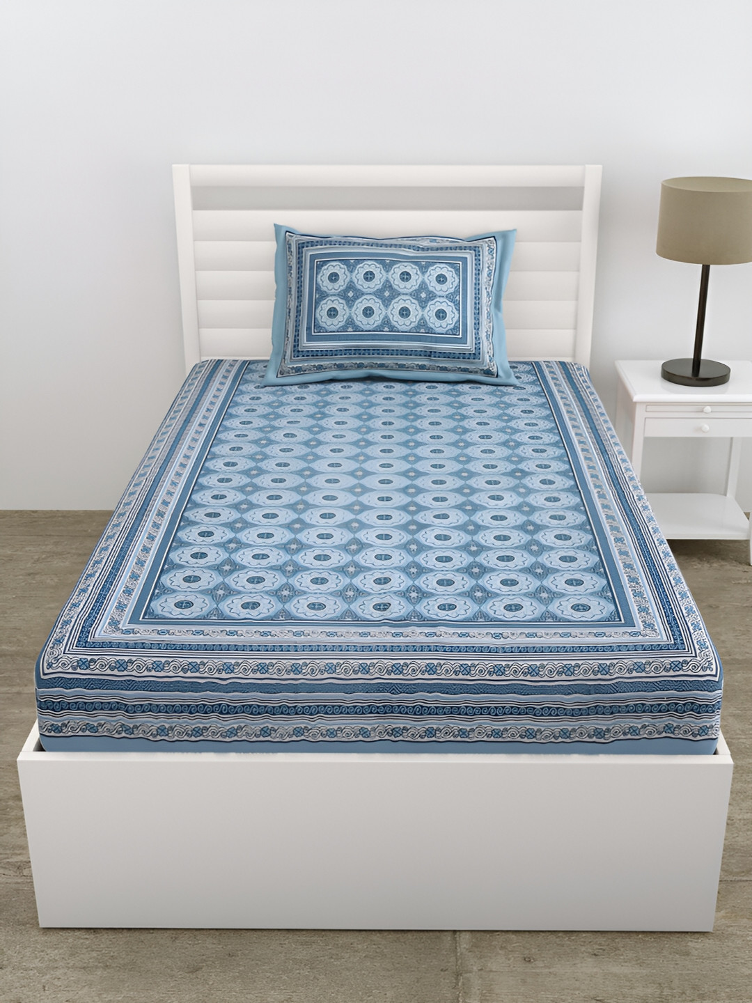 

DOLLIFI Blue Floral Cotton 180 TC Single Bedsheet with 1 Pillow Cover