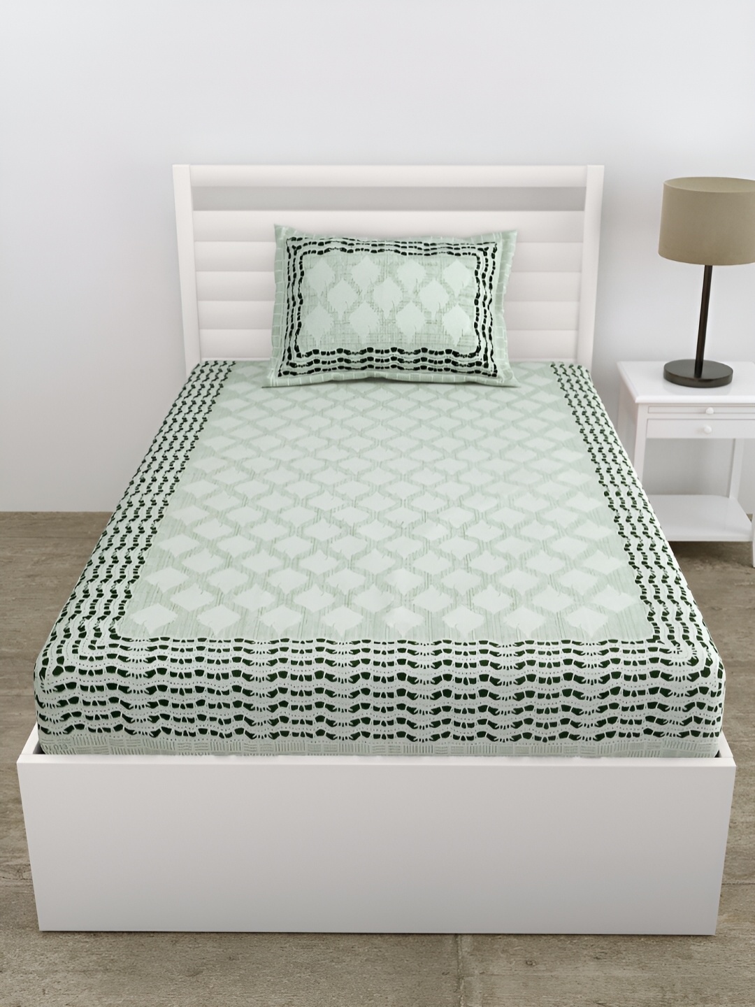

DOLLIFI Green Floral Cotton 180 TC Single Bedsheet with 1 Pillow Cover