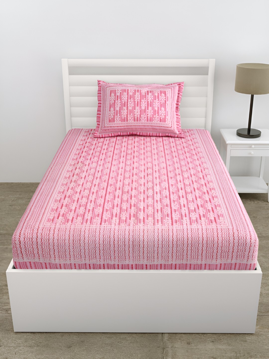 

DOLLIFI Pink Floral Cotton 180 TC Single Bedsheet with 1 Pillow Cover