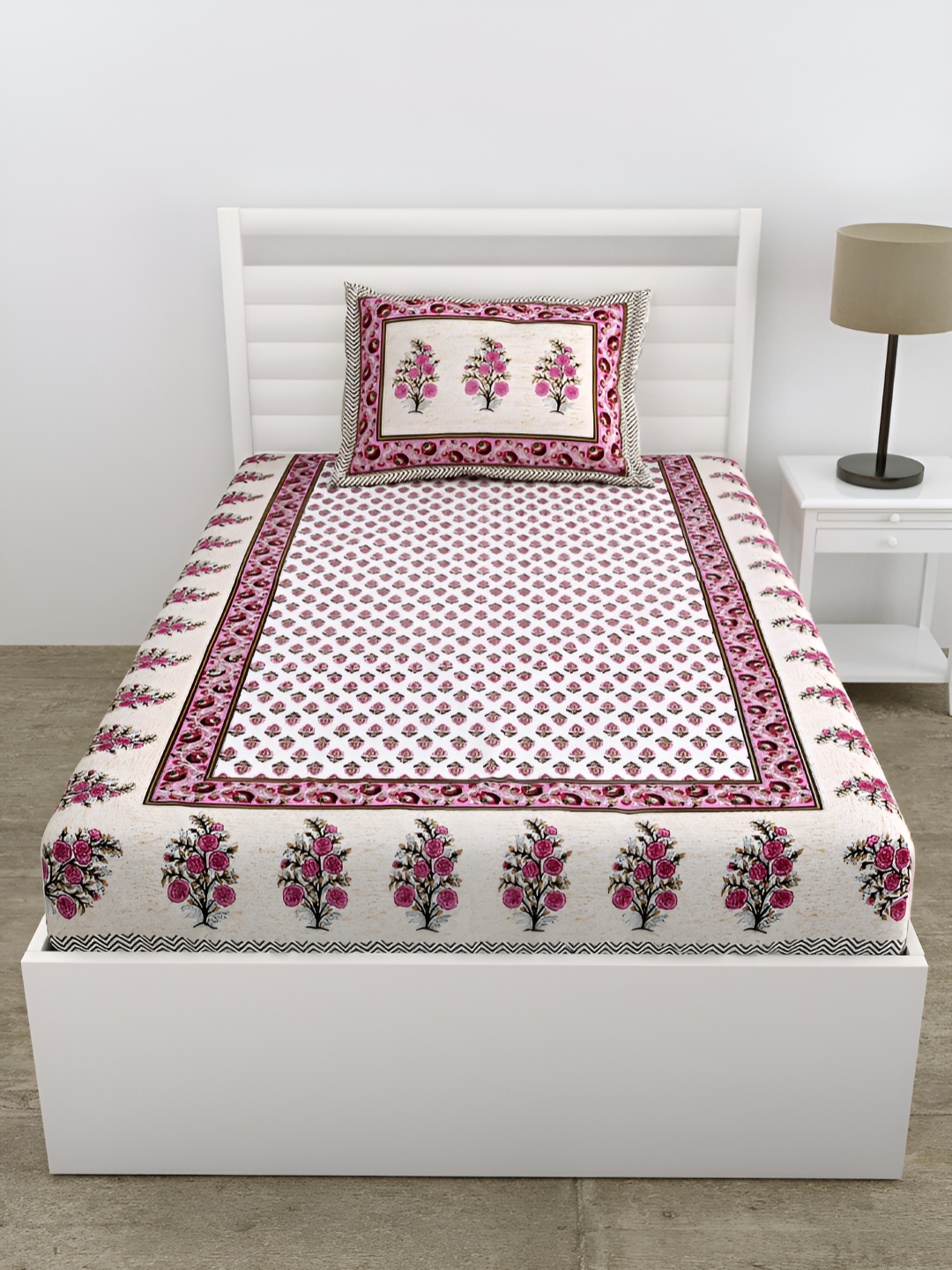 

DOLLIFI Pink Floral Cotton 180 TC Single Bedsheet with 1 Pillow Cover