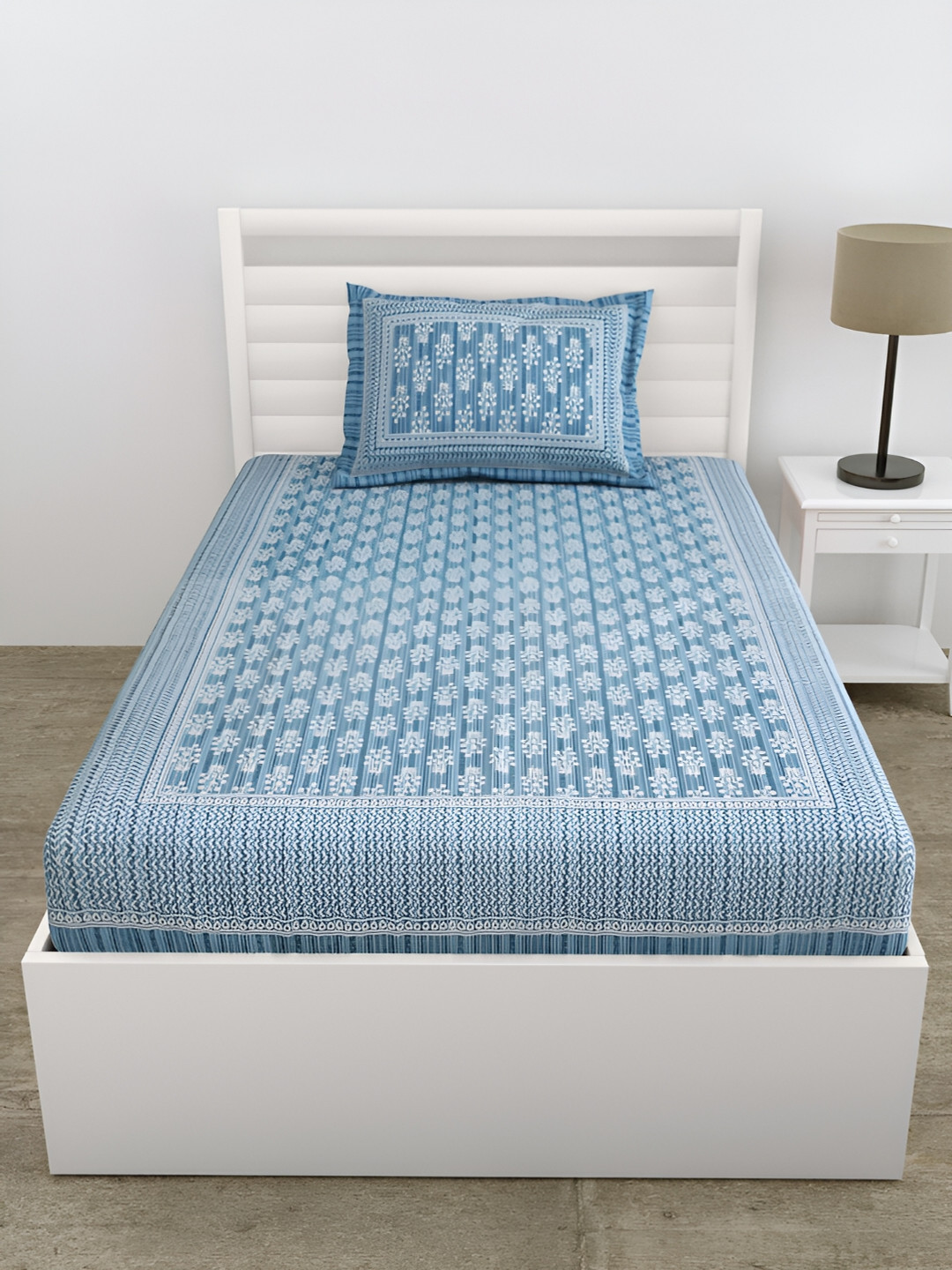 

DOLLIFI Blue Floral 180 TC Single Bedsheet with 1 Pillow Covers