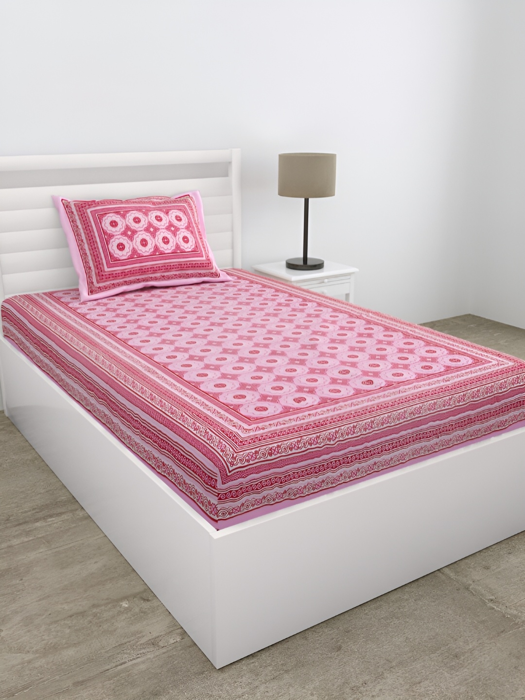 

DOLLIFI Pink Floral Cotton 180 TC Single Bedsheet with 1 Pillow Cover
