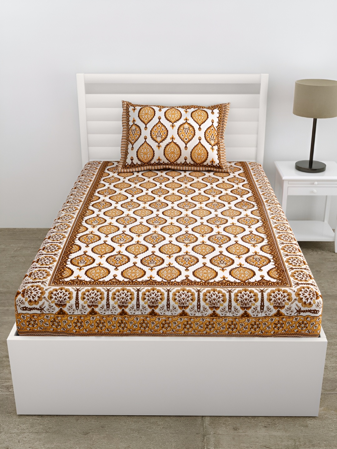 

DOLLIFI Yellow Floral Cotton 180 TC Single Bedsheet with 1 Pillow Cover