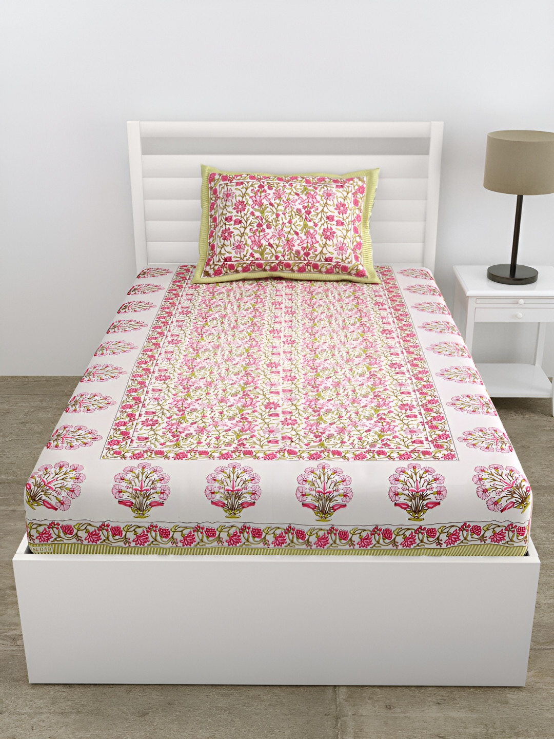 

DOLLIFI Pink Floral Cotton 180 TC Single Bedsheet with 1 Pillow Cover