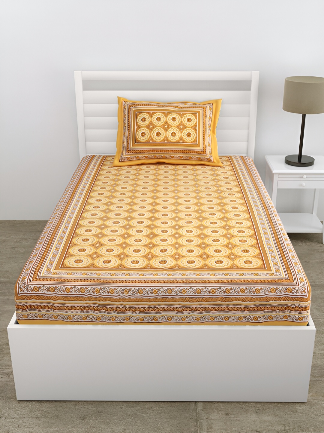 

DOLLIFI Yellow Floral Cotton 180 TC Single Bedsheet with 1 Pillow Cover