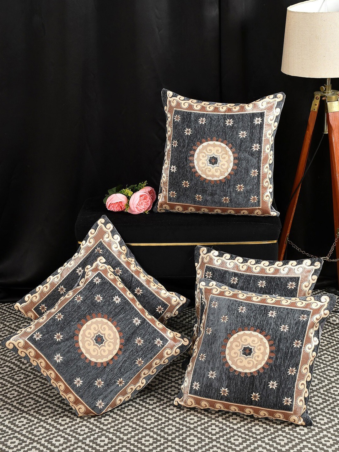 

Slushy Mushy Grey 5 Pieces Floral Square Cushion Covers