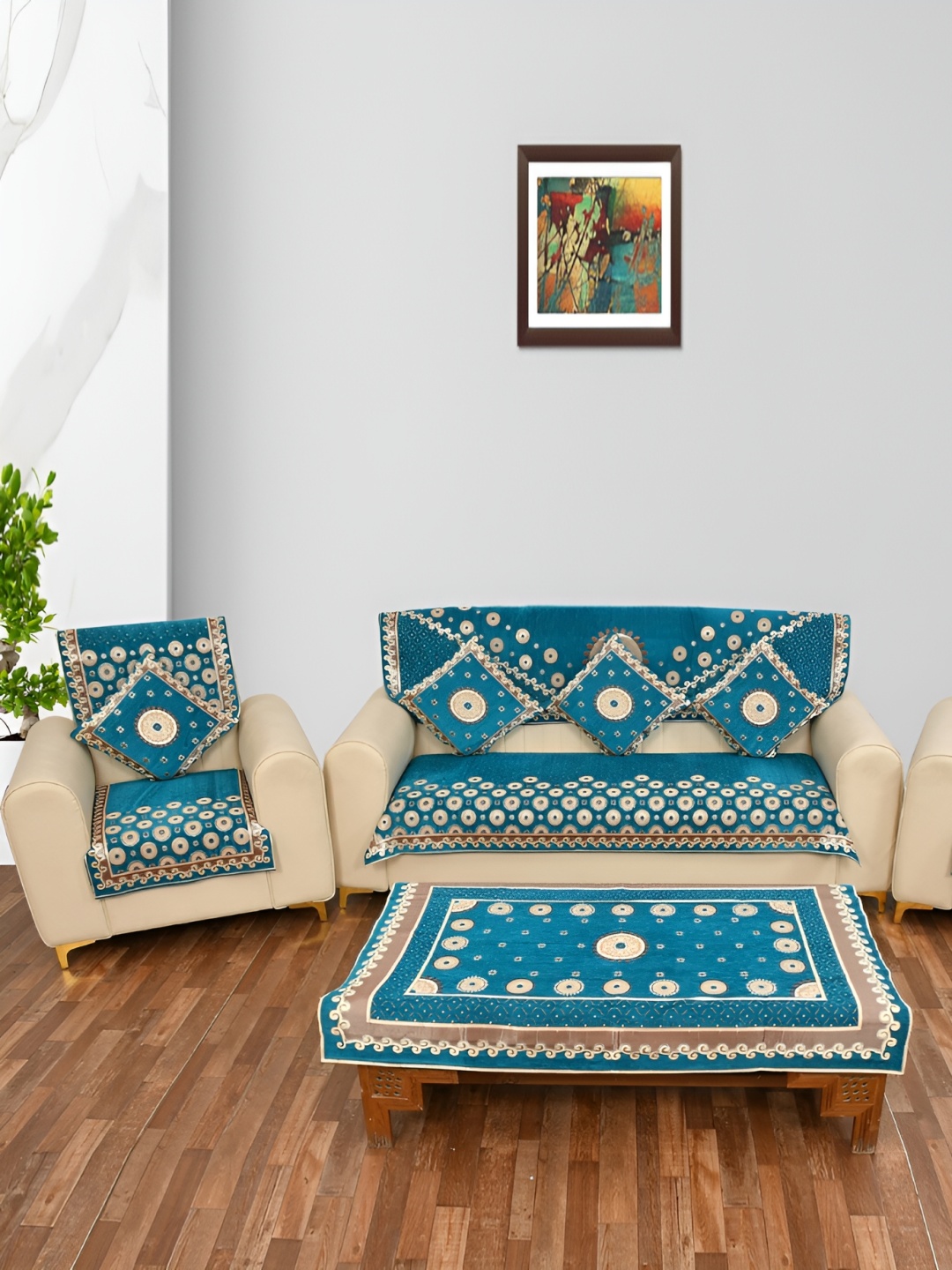 

Slushy Mushy Blue 12 Pieces Jacquard Sofa Cover Set