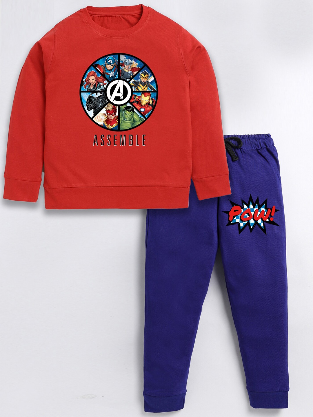 

SmartRAHO Boys Avengers Printed Pure Cotton Sweatshirt with Joggers, Red