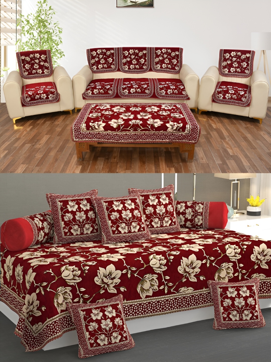 

Slushy Mushy Maroon 15 Pieces Jacquard Sofa Cover Set