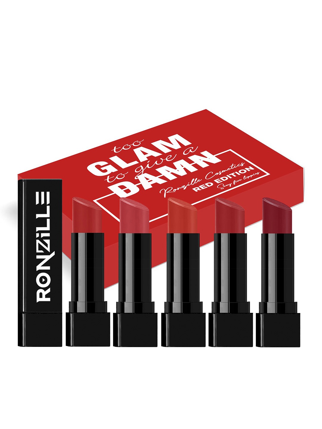 

Ronzille Set of 5 Long Stay Matte Lipstick 6 g Each - Red Edition, Multi