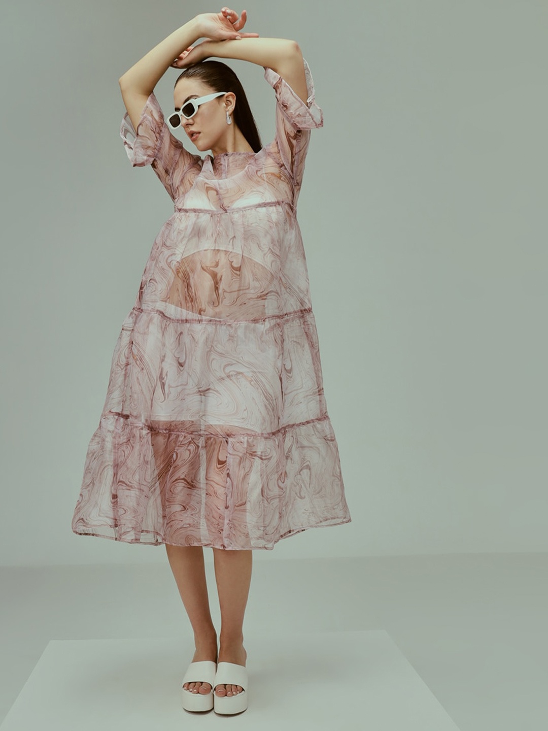 BAESD Abstract Printed A-Line Dress, Brown