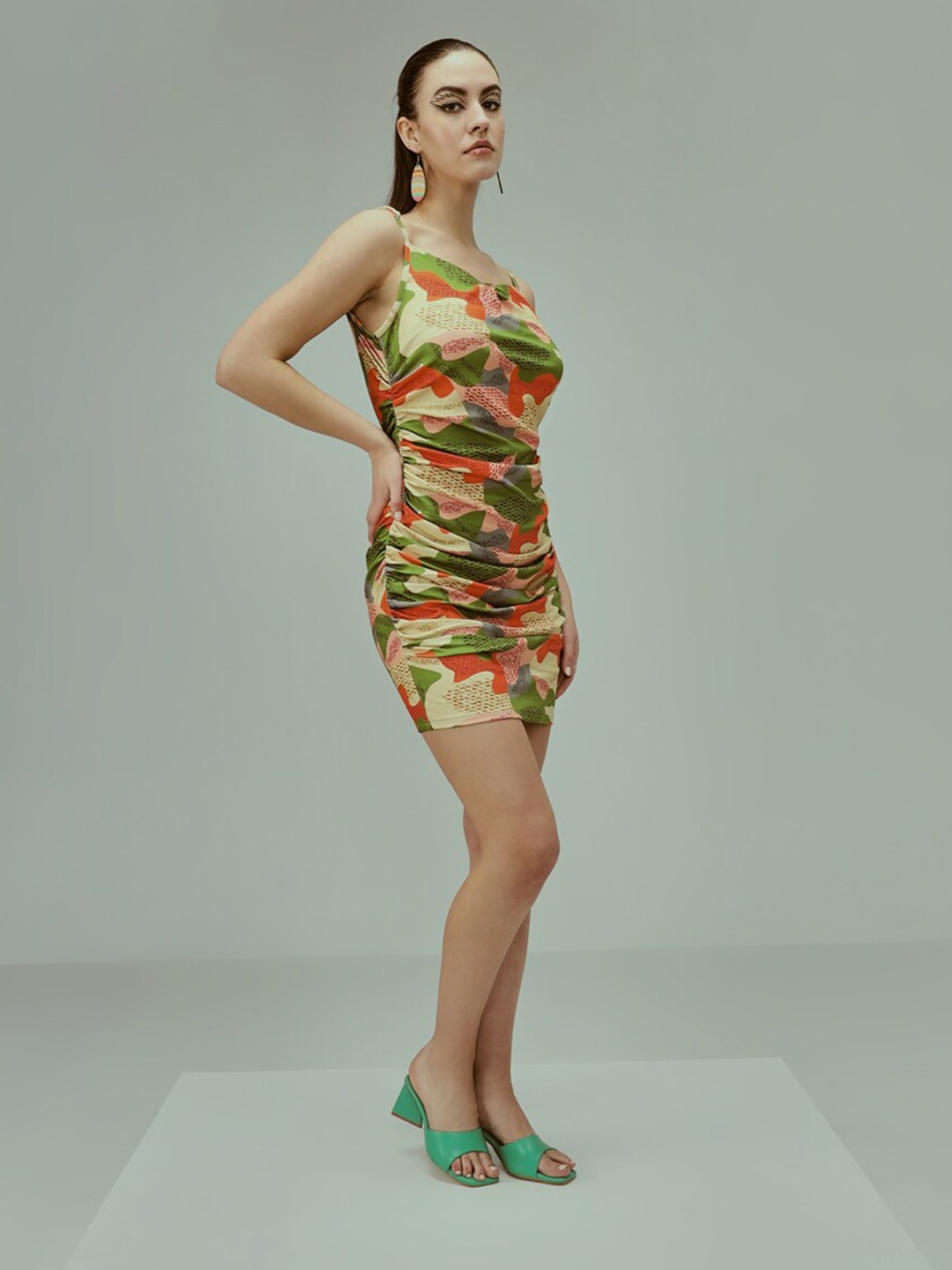 

BAESD Digital Printed Shoulder Strap Sheath Dress, Beige