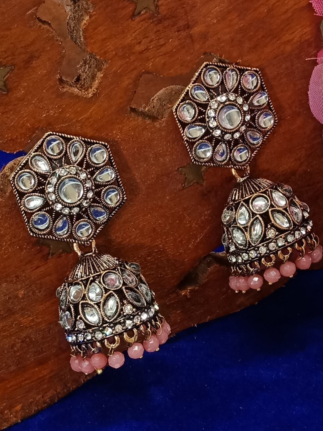 

AASHISH IMITATION Peach-Coloured Jhumkas Earrings