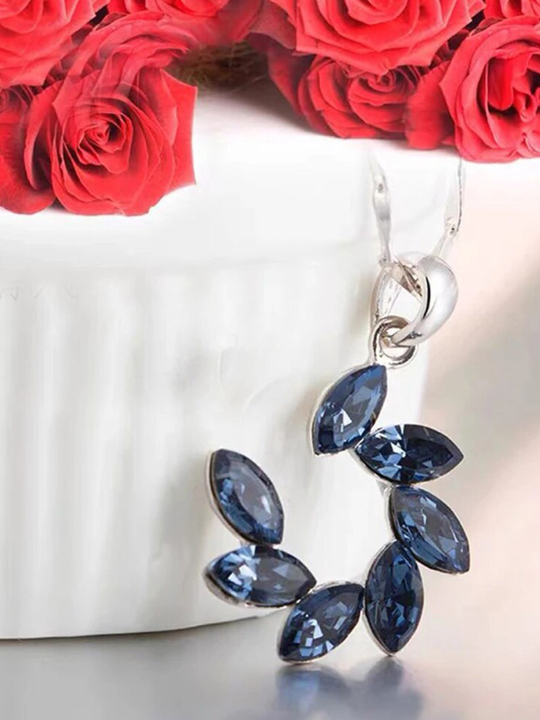 

Shining Diva Fashion Silver-Plated Crystals-Studded Pendant With Chain