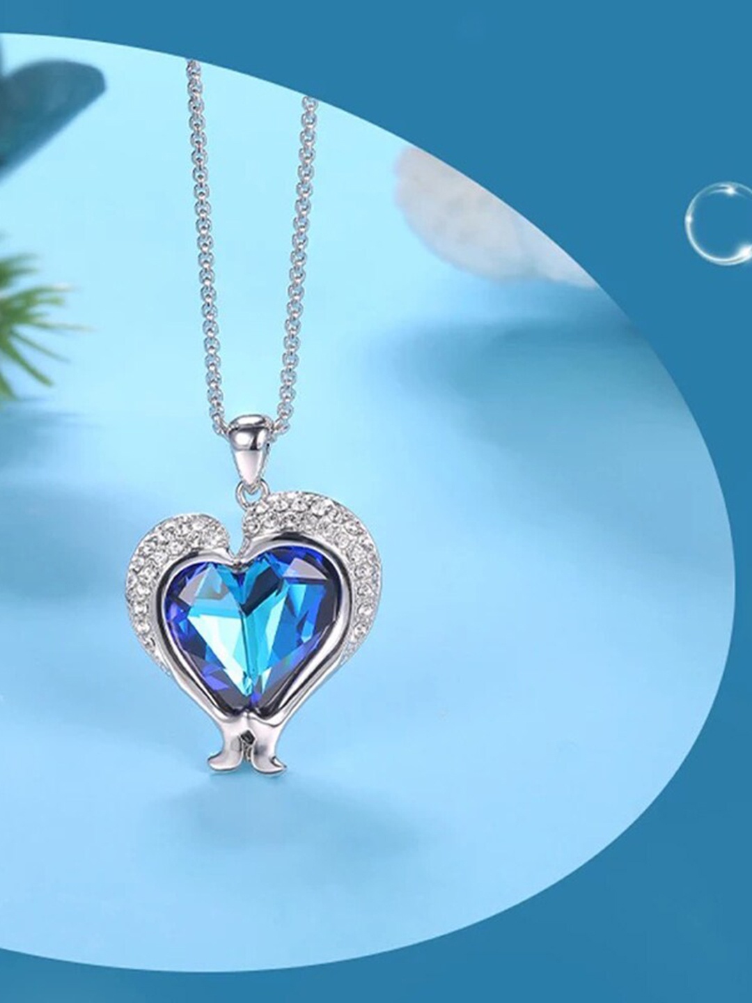 

Shining Diva Fashion Silver-Plated Crystal Studded Heart Chain Pendant Necklace