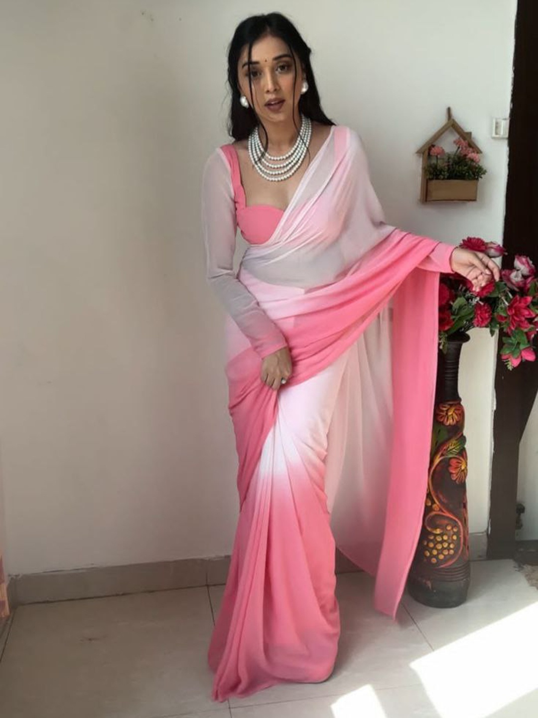 

AWRIYA Ombre Ready to Wear Saree, Pink
