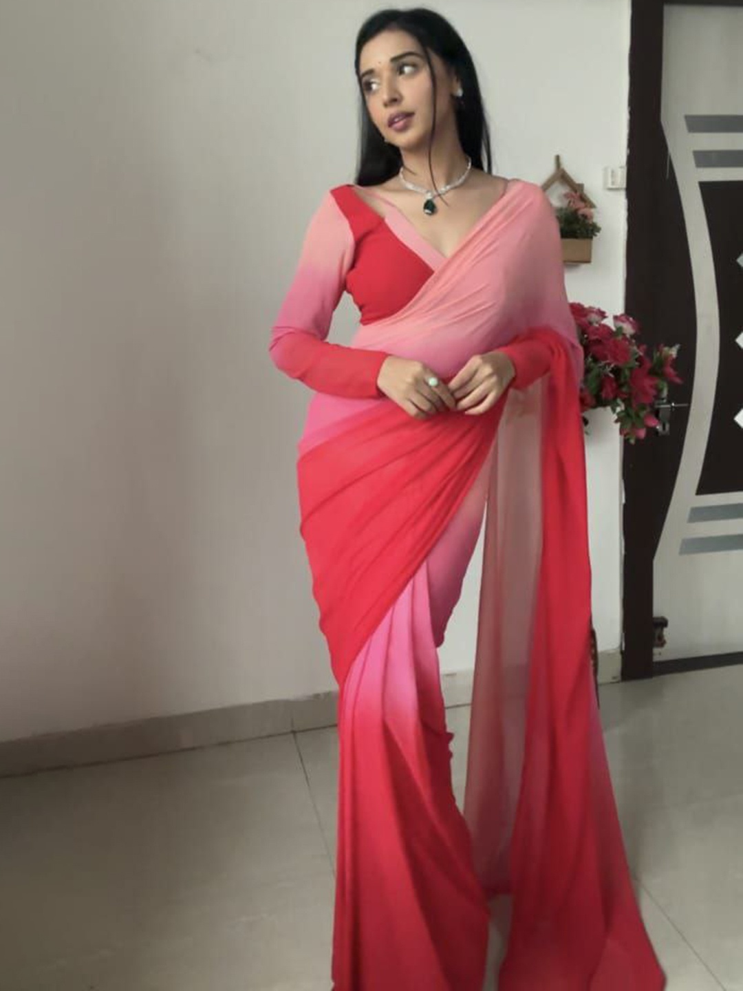 

AWRIYA Ombre Ready to Wear Saree, Pink