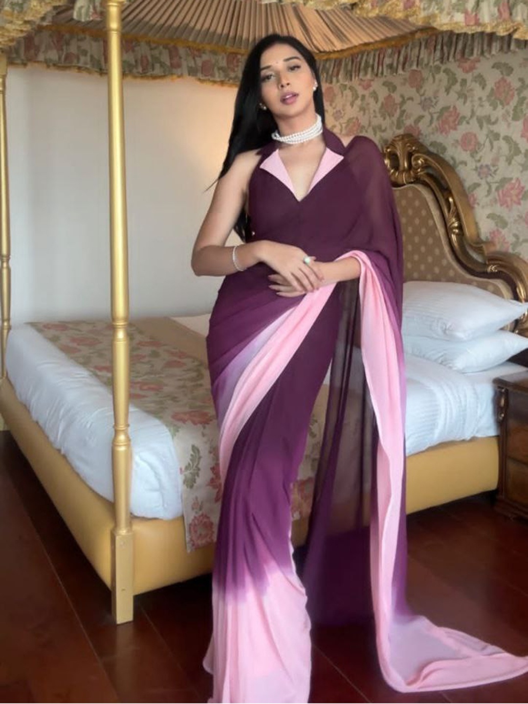 

AWRIYA Ombre Ready to Wear Saree, Purple