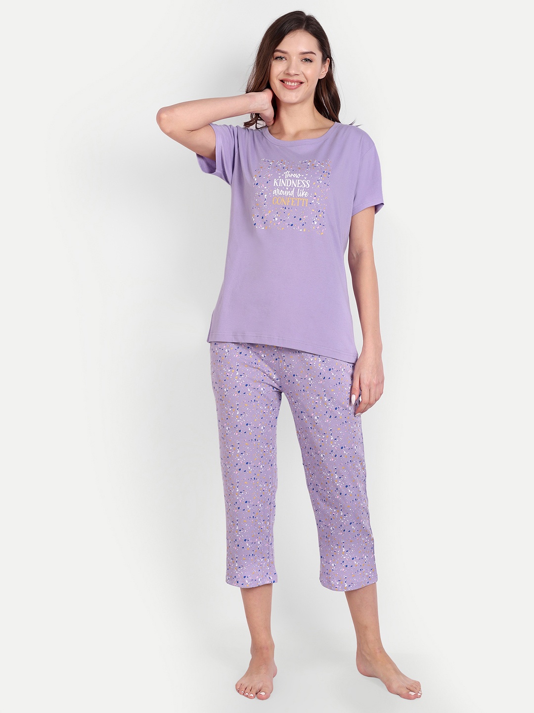 

Bedtime story Printed Pure Cotton Night suit, Purple