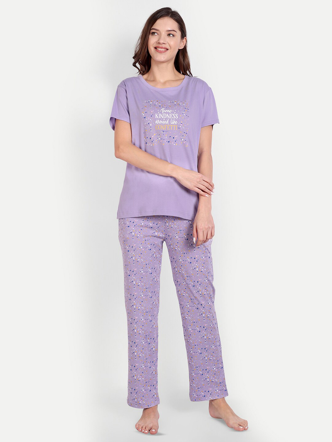 

Bedtime story Printed Pure Cotton Night suit, Purple