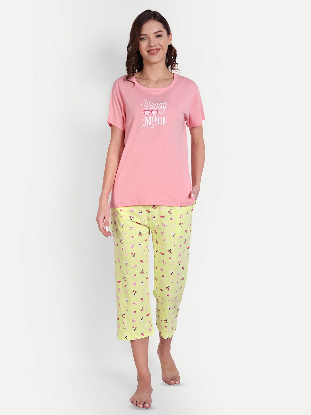 

Bedtime story Printed Pure Cotton T-shirt With Capris, Pink