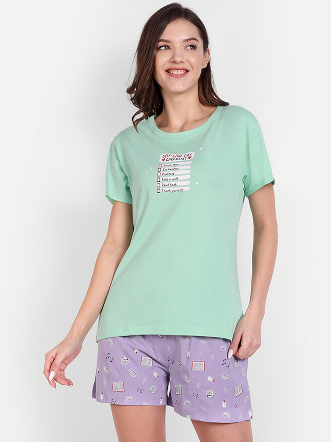 

Bedtime story Printed Pure Cotton T-shirt With Shorts, Purple