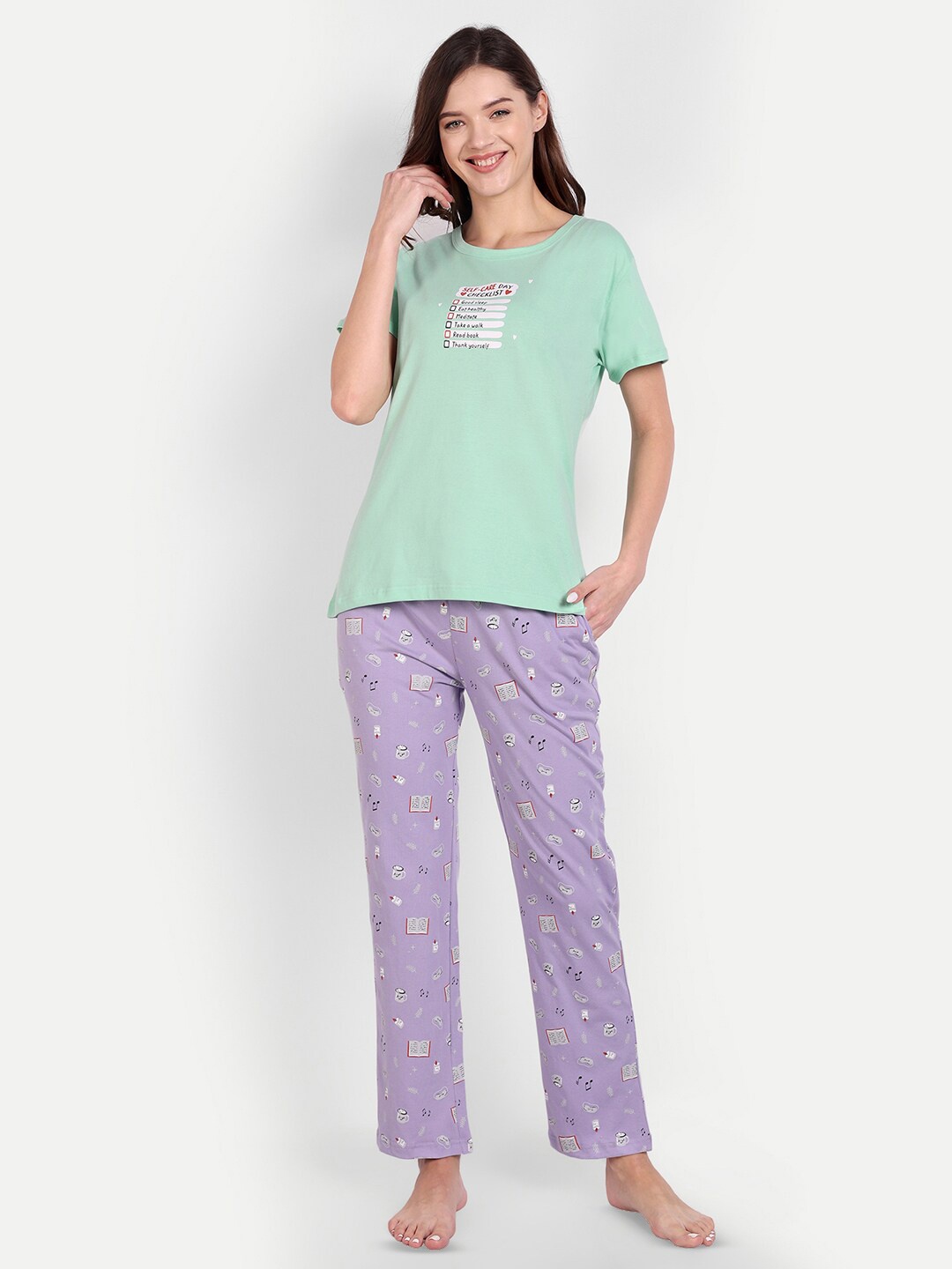 

Bedtime story Printed Pure Cotton Night suit, Green